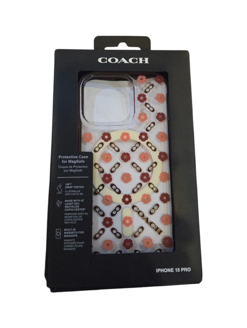 Coach iPhone 15 Pro Protective Case w/ MagSafe Iconic Pink & Burgundy Tea Rose